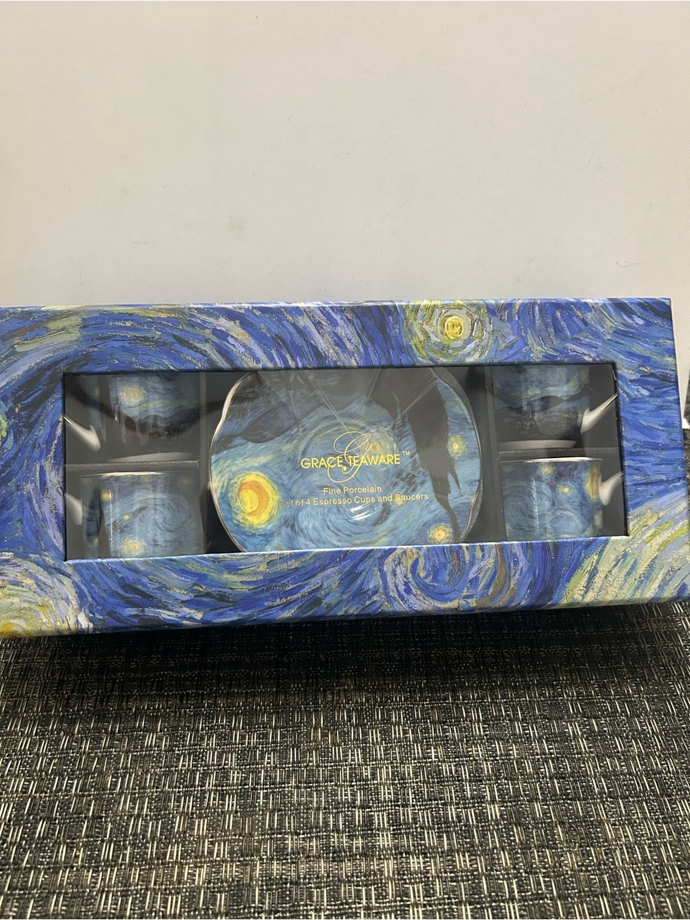 Grace Teaware Espresso Cups & Saucers Starry Night Set 8 Pc Van Gogh Porcelain